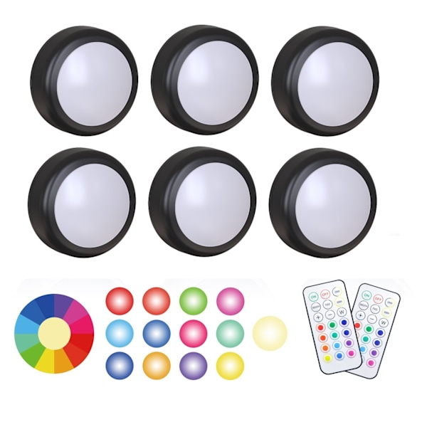 LED-spotlight 6 stk med 2 fjernkontroller RGB Design mange farger black