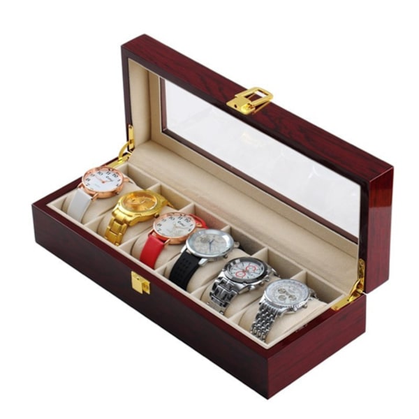 Watchbox Klockbox i trä för 6 klockor med fönster - Rosenträ 789
