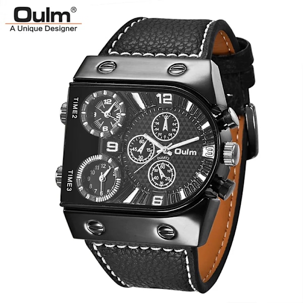 Oulm Klockor Herr Quartz Casual Läderarmband Armbandsur Sport Multi-Time Zone Militär Man Klocka C3