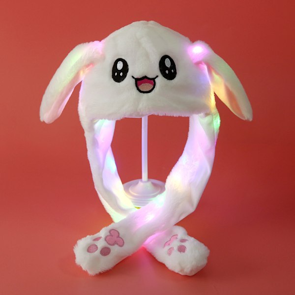 Pehmeä ja lämmin LED-valoilla varustettu hyppivä pupumyssy Luminous White Rabbit Hat