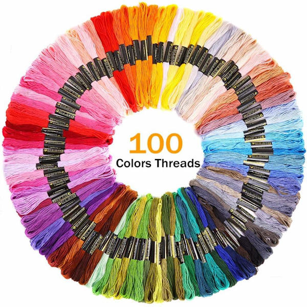 154 delar broderikit, 100 färgade trådar, 5 delar bambu broderiram, korsstygnsverktyg
