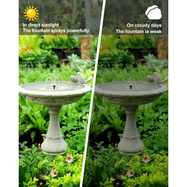 Solcellsfontän för fågelbad, solcellsdammpump med 6 munstycken filter Solcellsvattenfunktioner för trädgården, liten damm