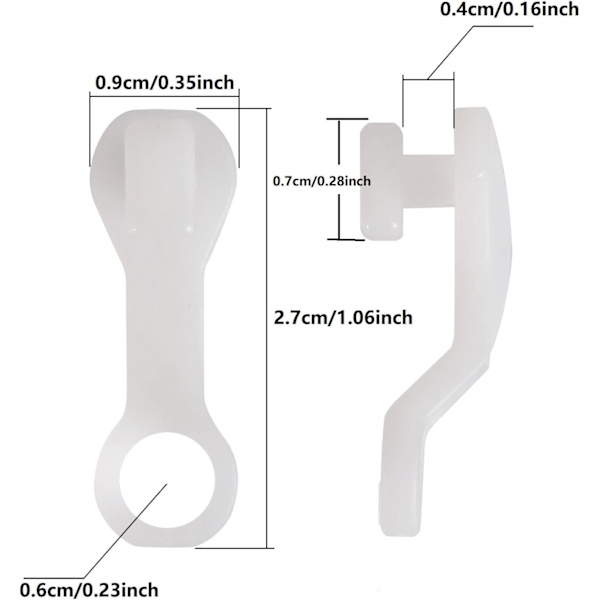 Glider Hooks Vita Plastgardin Haka, Pakke med 50-FA6-