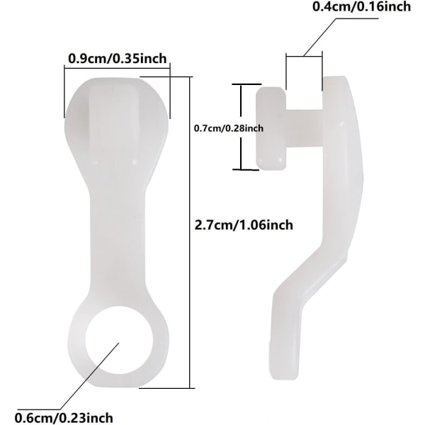 Gliderkroge Hvide plastgardinkroge, 50 stk