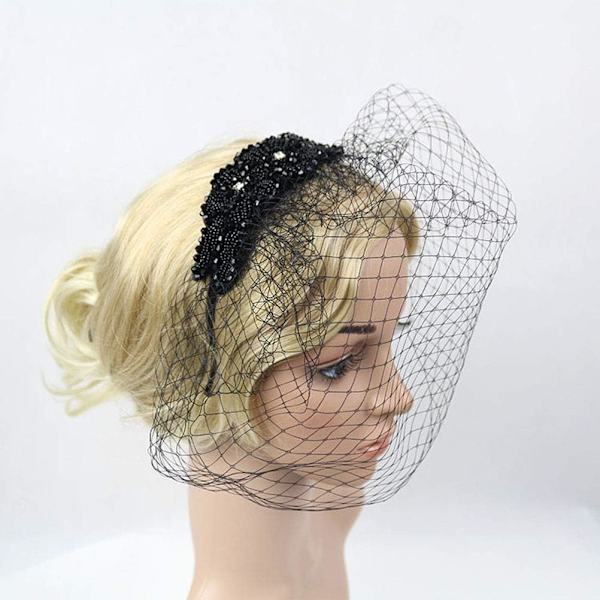 Vintage pannband med nätmask manuell diamant hårband huvudbonad