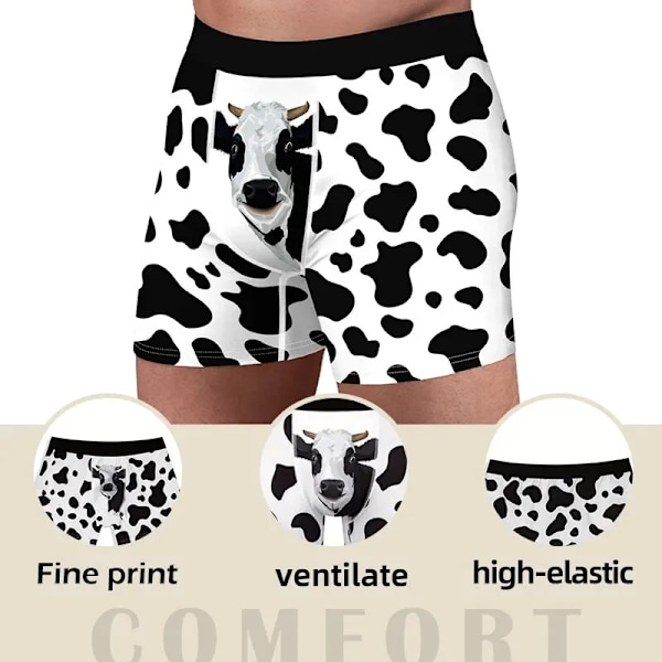 Män Sport Boxershorts Underkläder Kalsonger Sport Svart ML XL Tecknad Ko Utskrift Ventilerande Mode Fitness Casual Bekväm L black