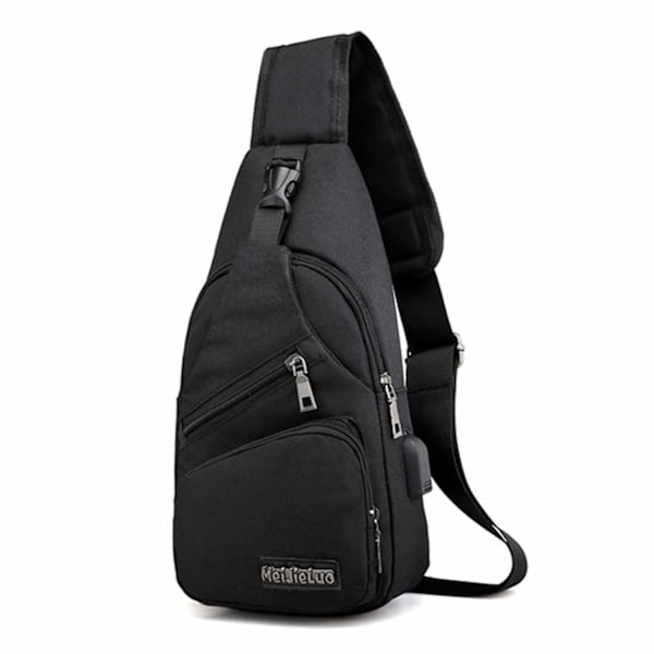 Axelväska Herr Cross Body Väska Powerbank Uttag - Svart black