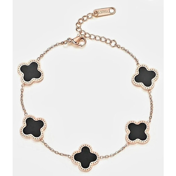 Lucky Titanium stål fyrklöver armband par 18k Rose Gold Unfading red