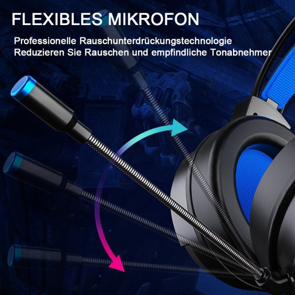 Gaming headset med mikrofon over-ear hodetelefoner støyreduksjon gaming