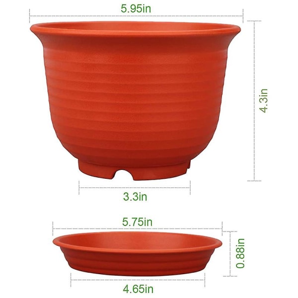 12 plastpotter med dreneringshull - Blomsterpotter med brett for moderne innendørs planter red