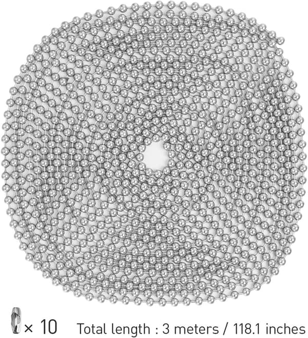 Kuglekæde 3 meter lang og 2,4 mm diameter med 10 forskellige forbindelser-FA-