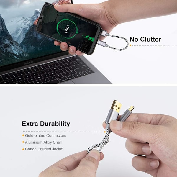 6 tommers USB C-kabel kort, CableCreation kort USB til USB C-kabel 3A hurtigladekabel
