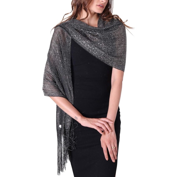 Women's Party Dress Glitter Capes and Shawls （Black/Silver）