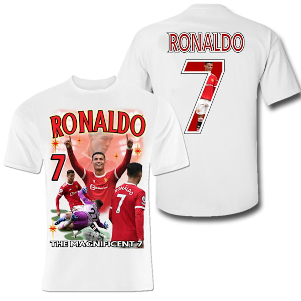 T-skjorte REA Ronaldo Portugal United sportsdrakt trykk foran & bak Hvit White 120cl / 5-6år