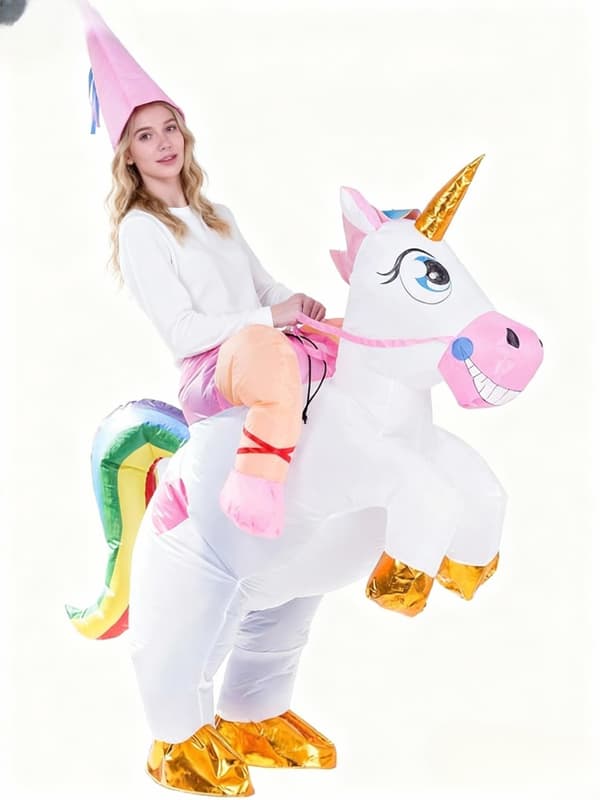 Oppusteligt Enhjørningekostume til Voksne, Sjovt Outfit til Halloween og Temafester One-size White