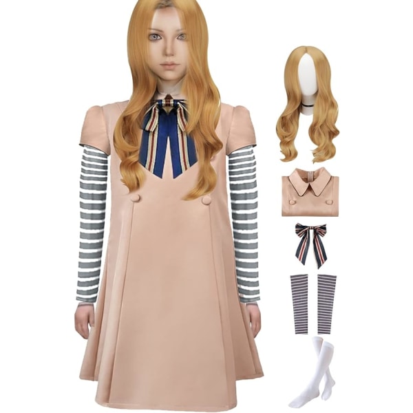 Barndräktklänning med peruk Halloween docka kostym Cosplay Set