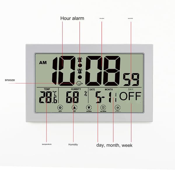 Modern enkel sovrum vardagsrum studie LCD digital display väggklocka röststyrning touch med lysande multifunktionsklocka