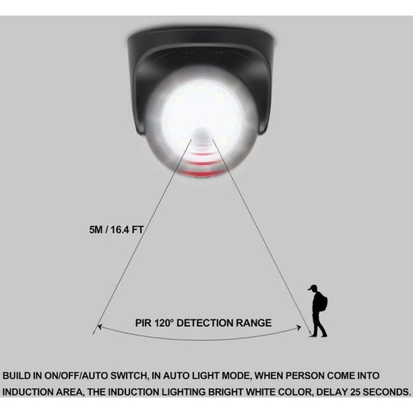 Udendørs væglampe med bevægelsessensor > 1000 lumen LED-udendørsbelysning > Trådløs batteridrevet belysning > 360 grader