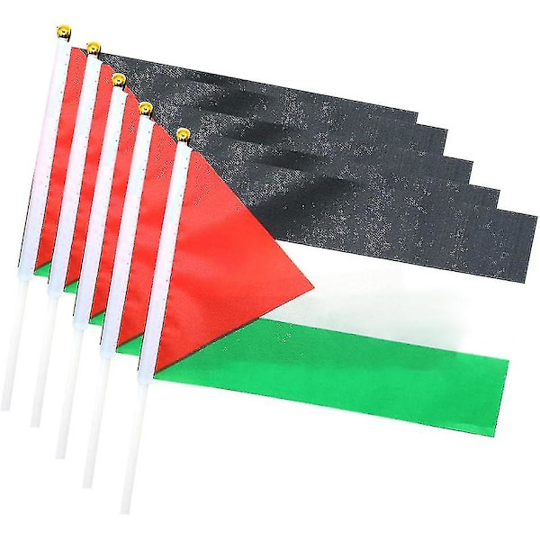 Pieni Palestiinan lippu tangolla, 14x21cm Palestiinan käsilippu, kaksisuuntainen kädessä pidettävä Palestiinan lippu 5pcs