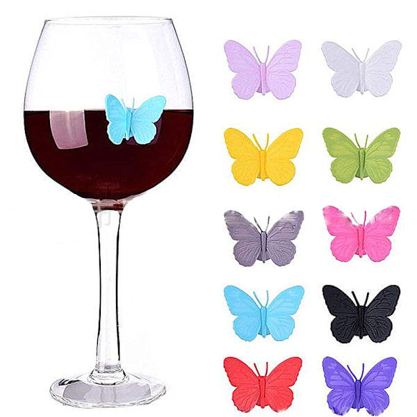 Vinglasmarkörer Set med 10 Silikon-Drinkglasberlocker & Vinberlocksetiketter med Sugkopp