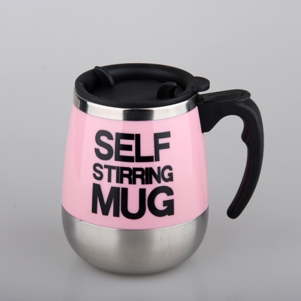 Selvomrørende krus Automatisk selvblandende kop i rustfrit stål til kaffe/mælksmugg til kontor/køkken/rejser/hjem（rosa）