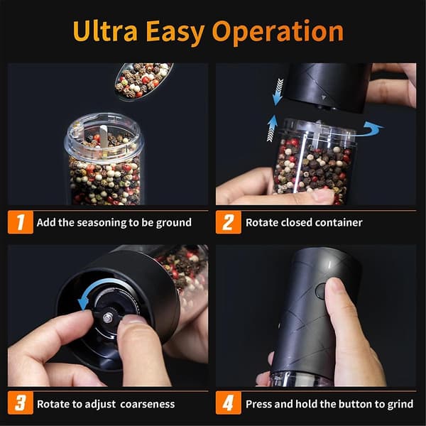 USB oppladbart elektrisk salt- og pepperkvernsett, 2-pakning-FA-