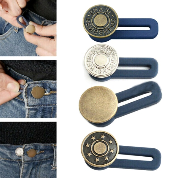 3 stk Justerbare Midjebånds Knapper til Jeans Forlængelse Silver (3PCS)