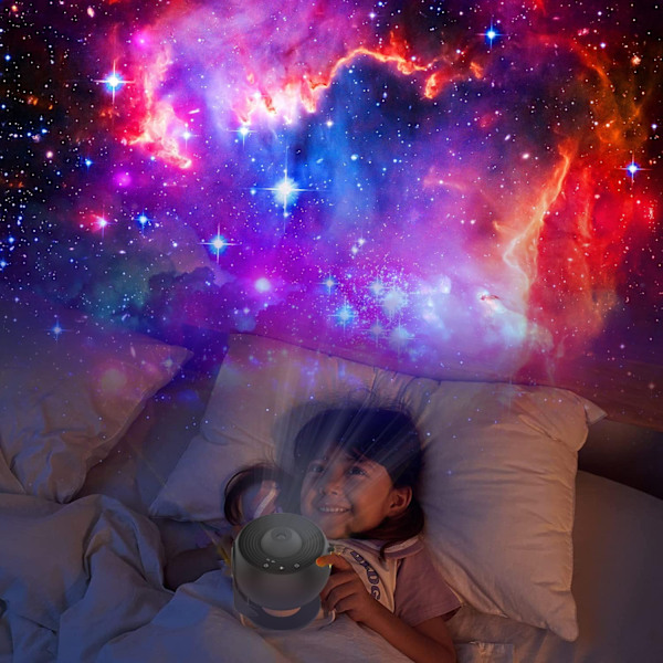 Galaxprojektor, realistisk stjernehimmel nattlampe med 12 filmdisker, for soveromstak hjem stue interiør svart black