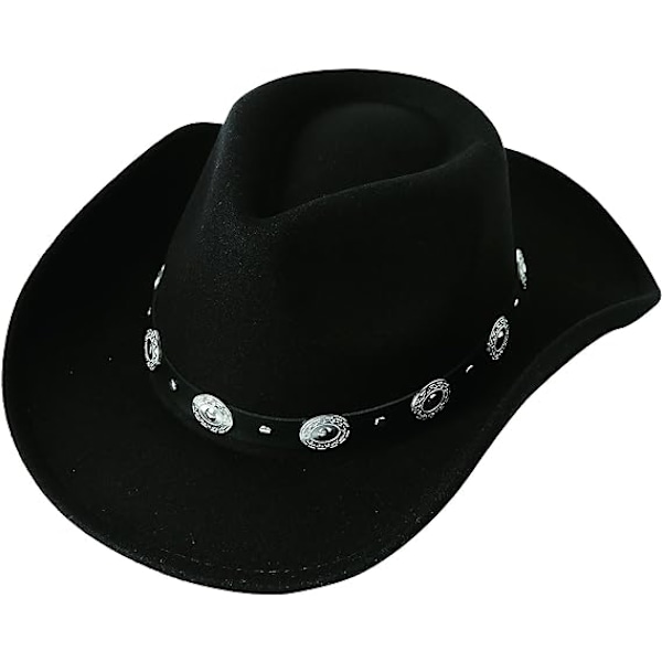 Kvinder Mænd Filt Bred Skygge Western Cowboyhatte Bæltespænde Panama H