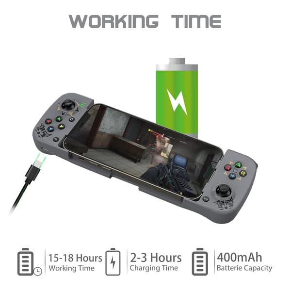 Langaton peliohjain Androidille, iPhonelle, Bluetooth-pelikonsoli Joysticks Samsung Galaxy 22/21/20, iPhone 14/14 Plus/14 Pro/14 Pro Max/13 Pro Max, COD Grey