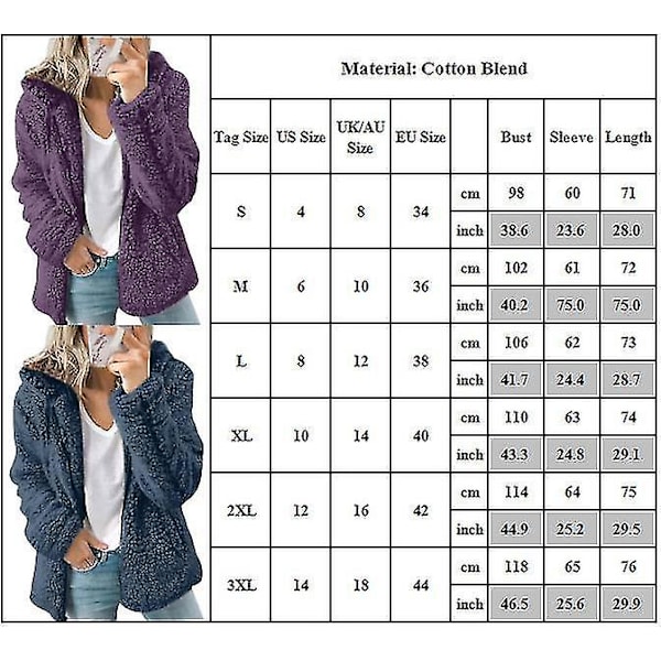 Naisten Fleece Pehmeä Huppari Pitkähihainen Takki Talvi Lämmin Teddykarhu Neuletakki Sininen Blue 4XL