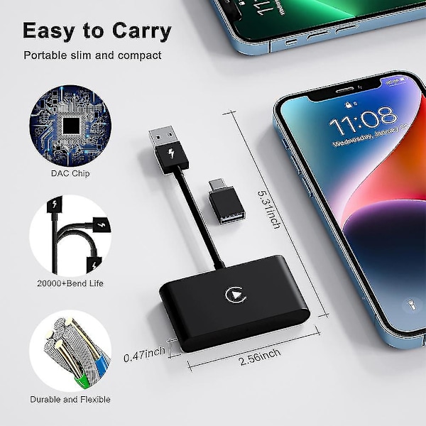 Trådlös Carplay-adapter för Android eller Apple Trådlös biladapter, Apple Trådlös Carplay Dongle, Plus