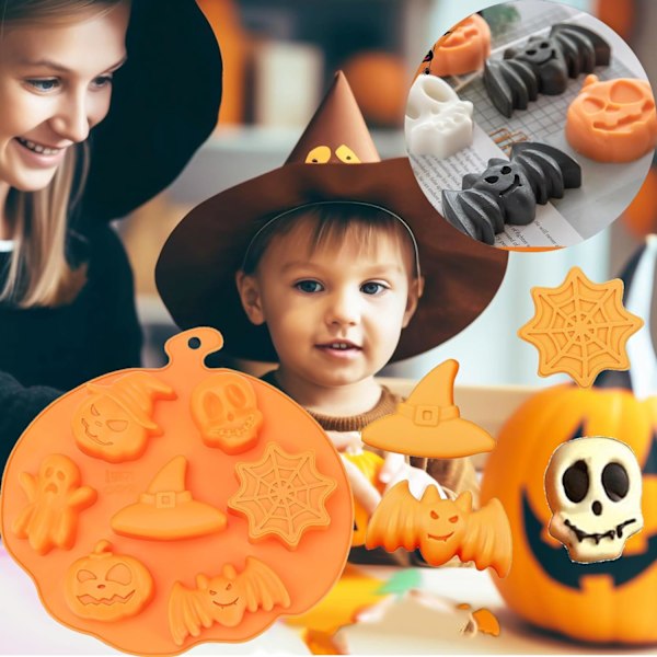 Halloween Silikone Slikforme, Halloween Græskar Spøgelse Flagermusforme, DIY Slik Gelé Cupcakes Kageforme til DIY Bagning