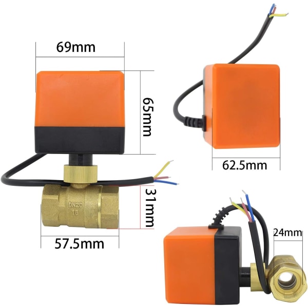 2-veis motorisert ventil elektrisk kuleventil 220v normalt åpen magnetventil 1/2 3/4 1 1-1/4 1-1/2 2 tommer (3/4 tommer DN20)