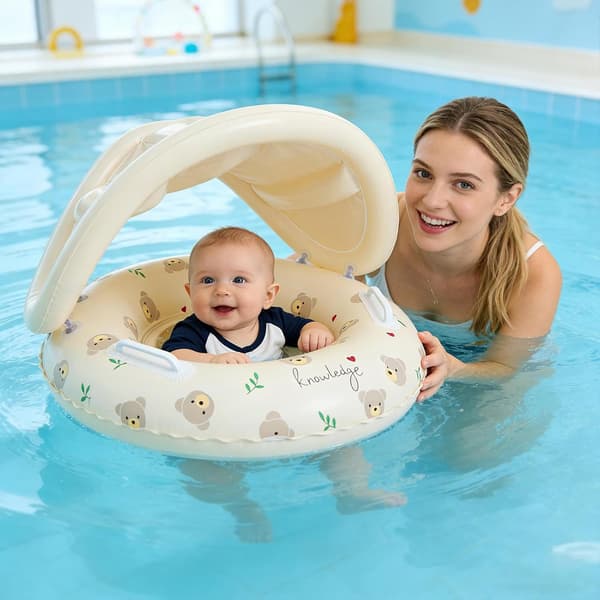 Baby Swim Float with Sunshade, Water Accessories | Inflatable Float with Canopy for Bath, Beach, and Summer Vacation-FA-