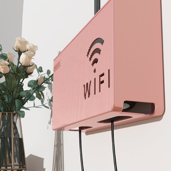 Trådlös Wifi Router Hylla Förvaringslåda Väggmonterad ABS Organiserare Pink