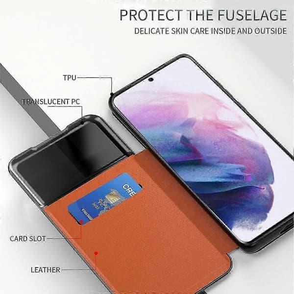 Til Samsung Galaxy A52 4G 5G A52s 5G View Window Drop-proof Læder Telefoncover med Kortlomme Stand-FA-
