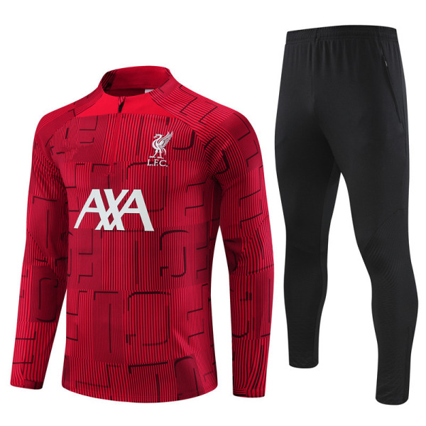 Säsong 23-24 Liverpool långärmad tröja fotbollsdräkter för vuxna och barn uppvärmning långärmad halvdragningsträningsdräkt röd kamouflage
