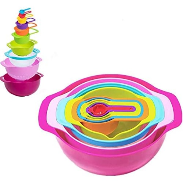 10 st blandningsskålsset, set-färg köksskål silnät