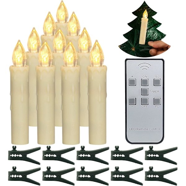 10 stk LED-batteridrevne koniske julelys med fjernbetjening til hjemmet - Medium Medium – 10 st Medium \u2013 10 st