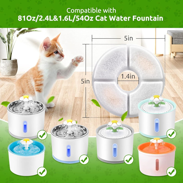 Kattfontänfilter, 16-pack utbytesfilter kompatibelt med 81oz/2,4L kattfontän, Multi-Filtration System Aktivt kolfilter Round-16P