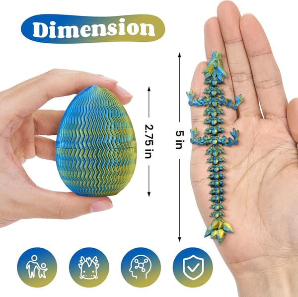 4 stk 3D-printede påskedrageegg, liten leddet krystalldragon fidget-leke, overraskelse 3D-printede dyreleker påskekurv (4-delt sett-E)-FA-