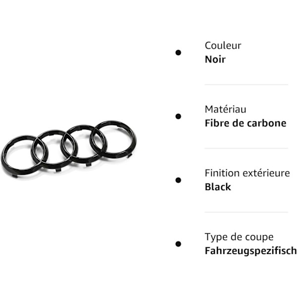 273mm Audi 82A071801 Grillimerkki, Ringe Black Edition -embleemi, musta-FA2-