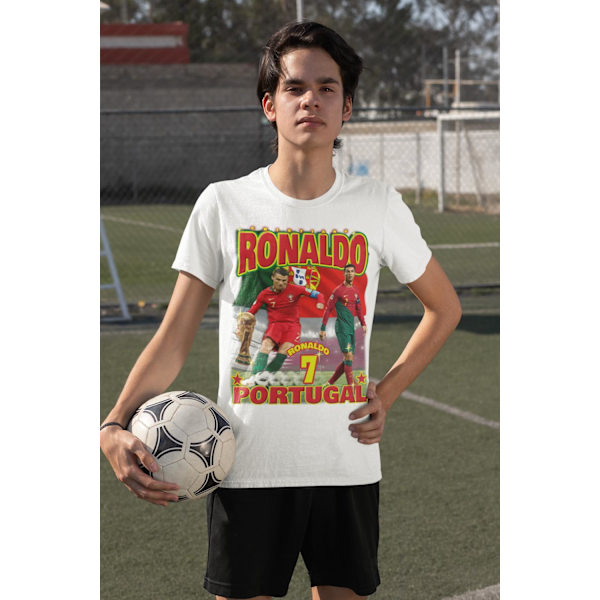 T-shirt Ronaldo Portugal sporttröja tryck fram & bak Vit White 120 cl 5-6 år