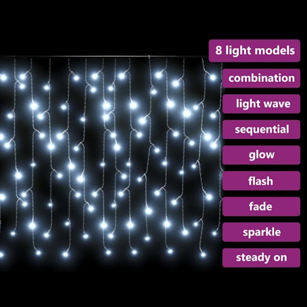 vidaXL Lysgardin med ispigger 10 m 400 LED-lys kald hvit white 720