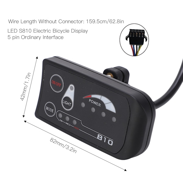 Elektrisk sykkel LED-display kontrollpanel 36V 48V S810 LED-displaymåler for elsykkel 5-pinners vanlig grensesnitt