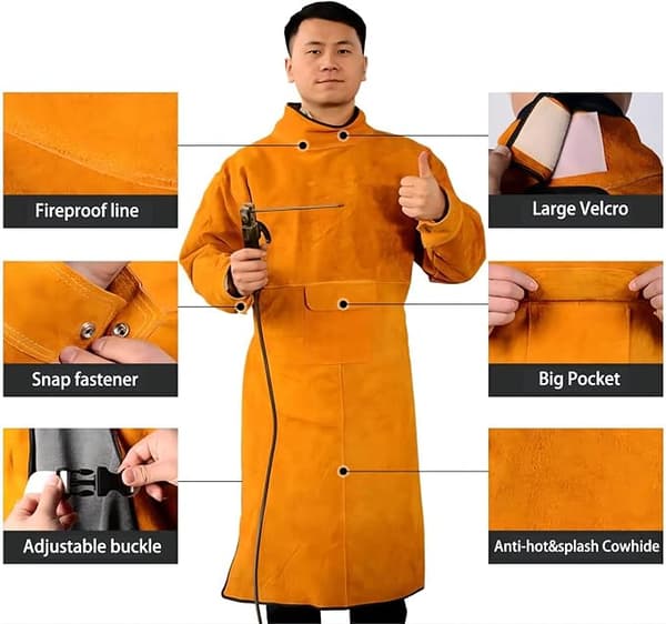 (XL-105cm) Unisex kol läder svetsförkläde - gul med ärmar-FA-