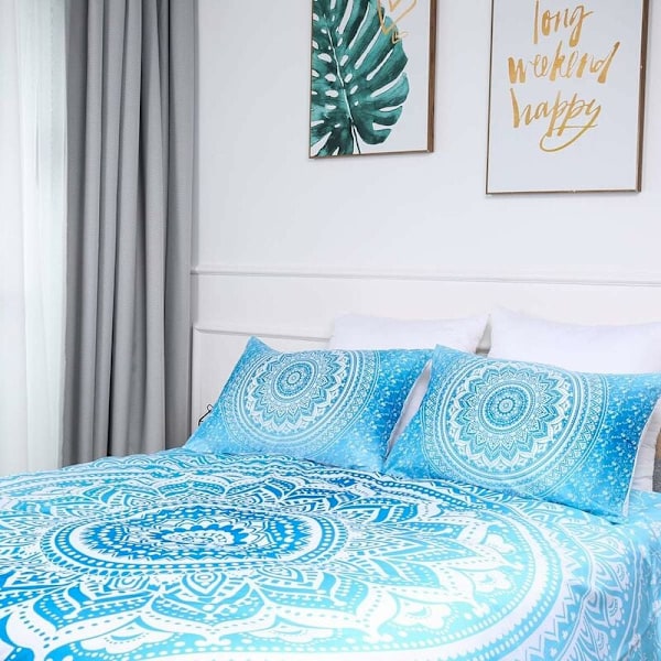 SÄNGKLÄDER Bohemian Sängkläder Set Blå Mandala Påslakan Set 3 delar Sängkläder Set Påslakan för Flickor med Påslakan med 2 örngott Set 200x200c