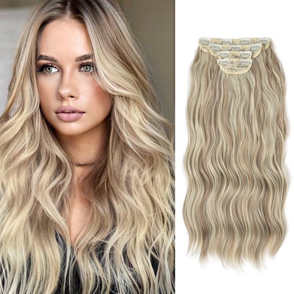 Clip-in Extensions 22 tum sett med 4 lockiga bølger Parykk for kvinner