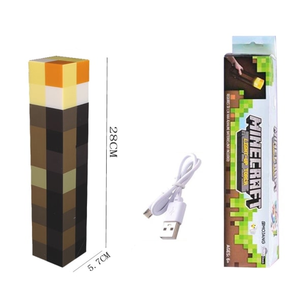 Minecraft Brunsten Fackla - 11 tums LED-nattlampa - USB C